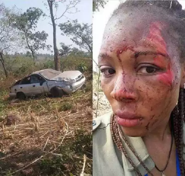 MIRACLE!!! Corper Covered In Blood Could Still Take A Selfie After Surviving A Road Accident (Pics)